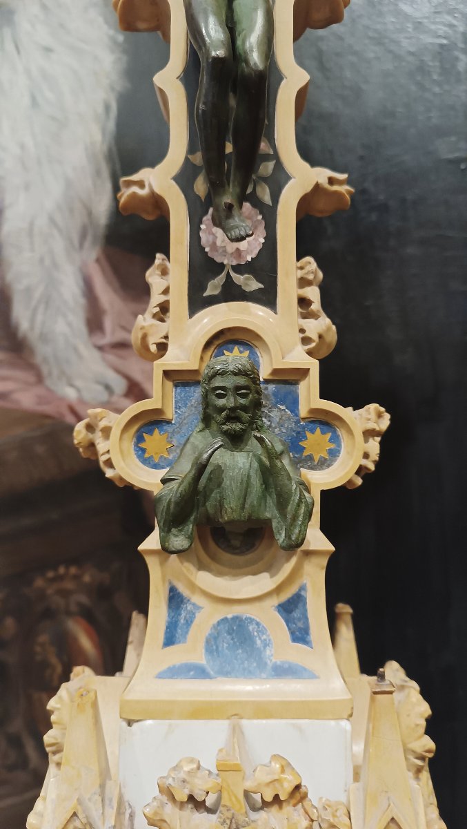 Mid-19th Century Marble And Semi-precious Stone Crucifix-photo-6