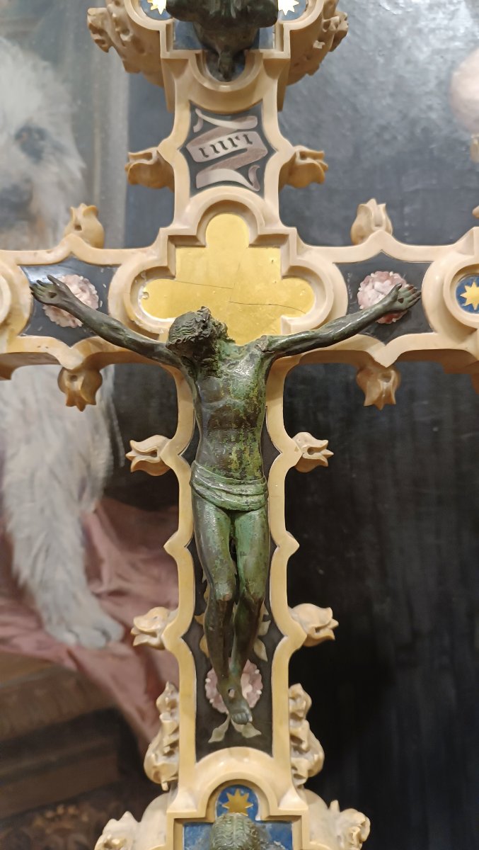 Mid-19th Century Marble And Semi-precious Stone Crucifix-photo-7