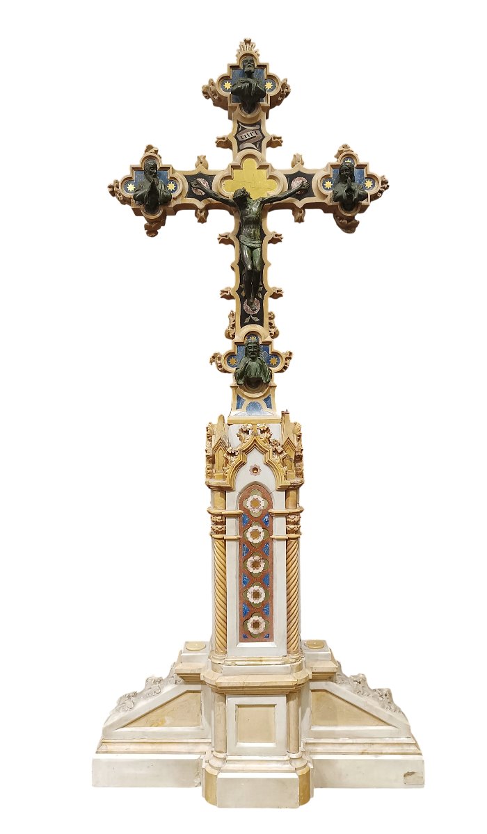 Mid-19th Century Marble And Semi-precious Stone Crucifix