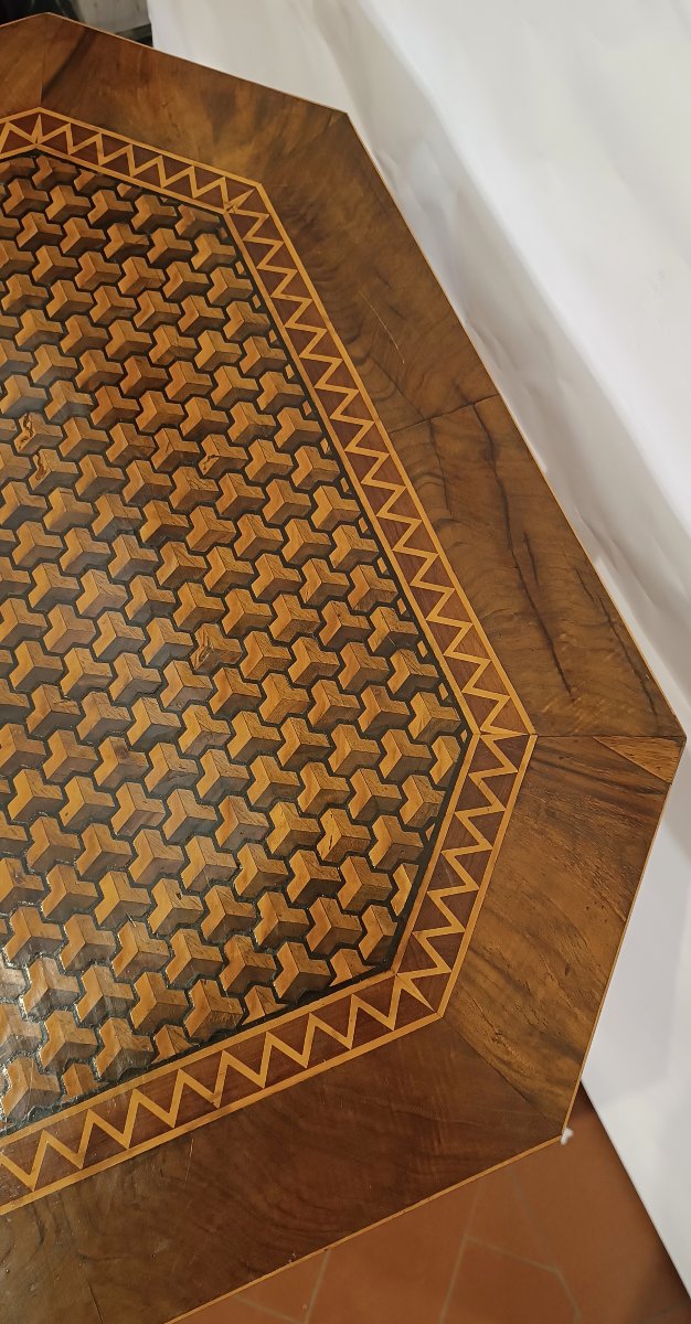 Mid-19th Century Octagonal Coffee Table With Geometric Inlays-photo-3
