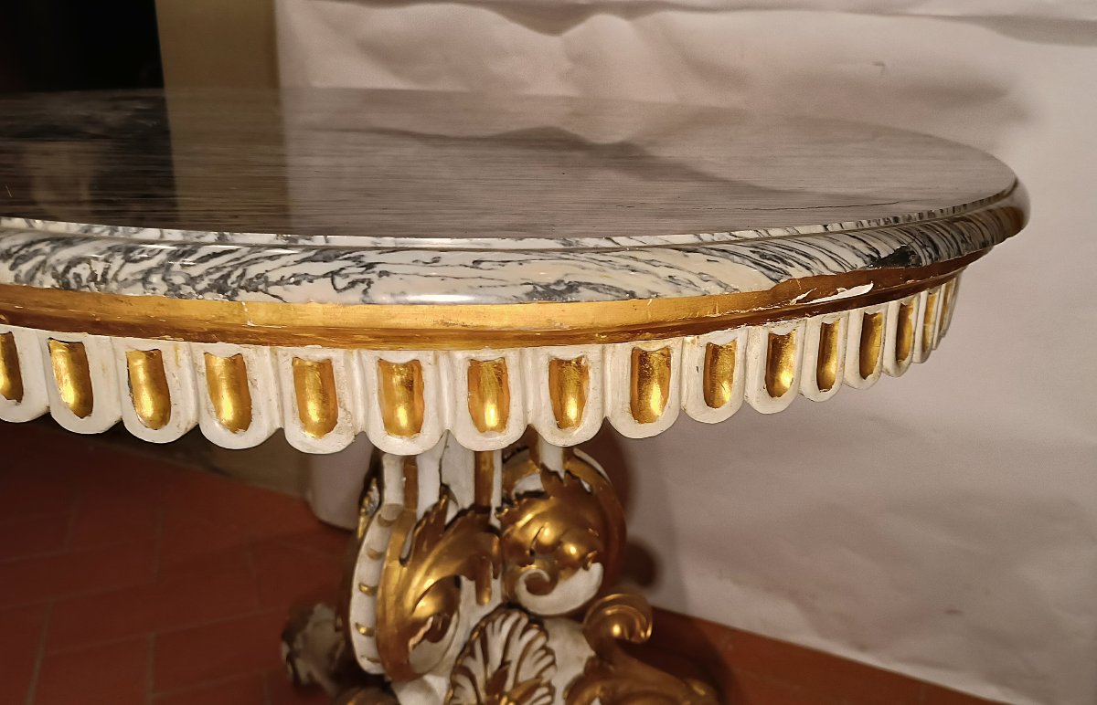 TABLE PEINTE ET DORÉE À PLATEAU DE MARBRE MILIEU DU 19ème SIÈCLE-photo-6