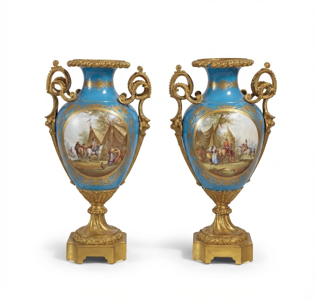 PAIRE DE VASES EN PORCELAINE DE SÈVRES DÉBUT DU 19ème SIÈCLE