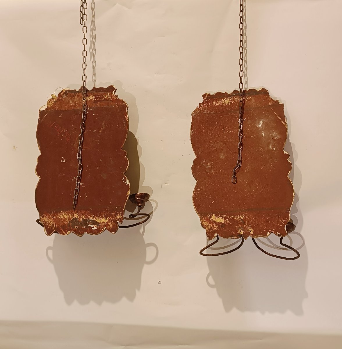 Late 18th Century Pair Of Gilded Wood Wall Lights-photo-4