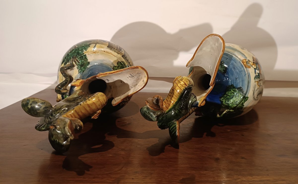 Pair Of Urbino's Historically Decorated Pourers Second Half Of The 19th Century-photo-4