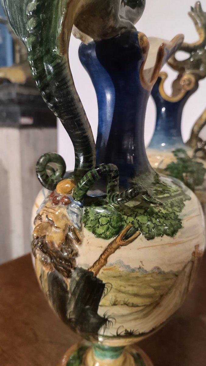 Pair Of Urbino's Historically Decorated Pourers Second Half Of The 19th Century-photo-1