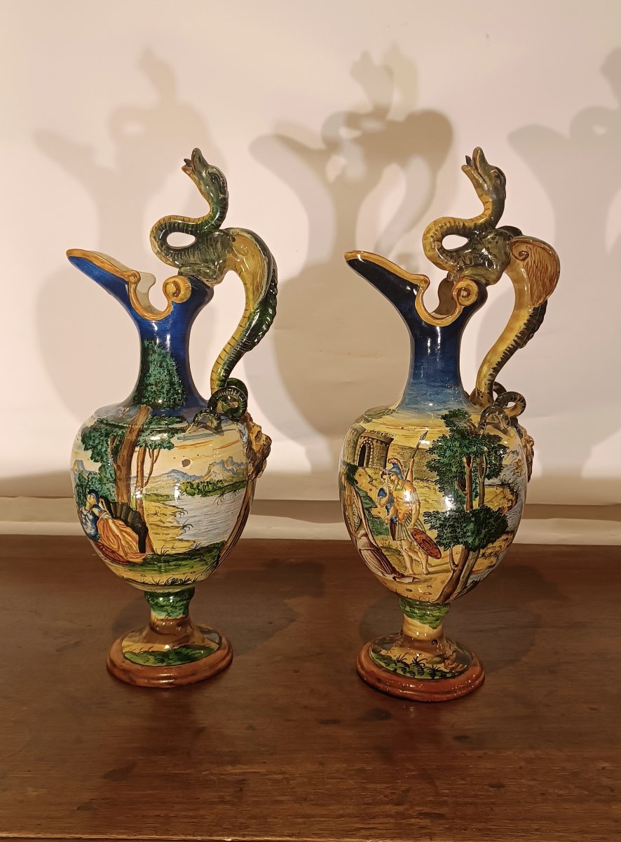 Pair Of Urbino's Historically Decorated Pourers Second Half Of The 19th Century-photo-5
