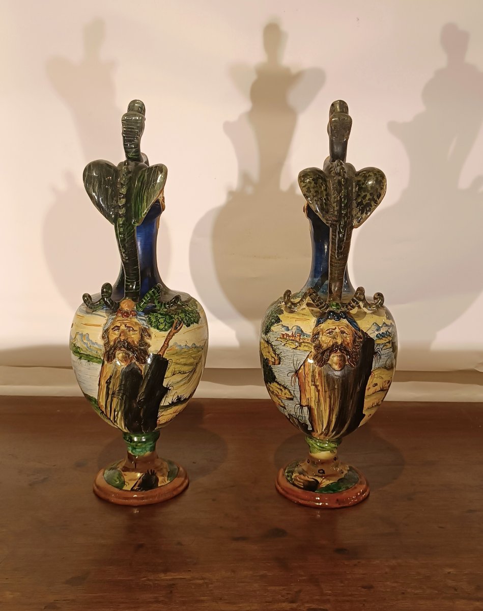 Pair Of Urbino's Historically Decorated Pourers Second Half Of The 19th Century-photo-6