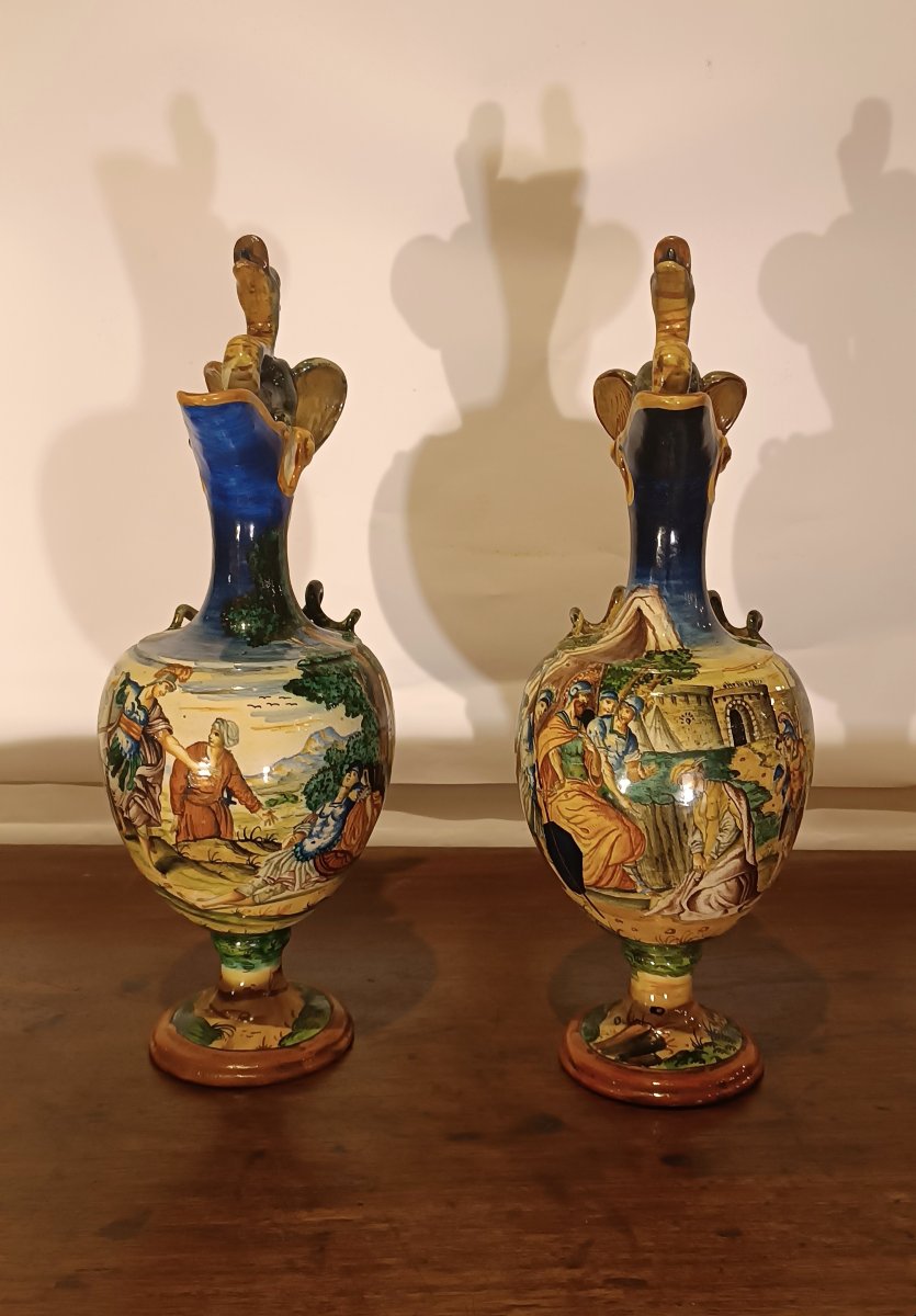 Pair Of Urbino's Historically Decorated Pourers Second Half Of The 19th Century-photo-7