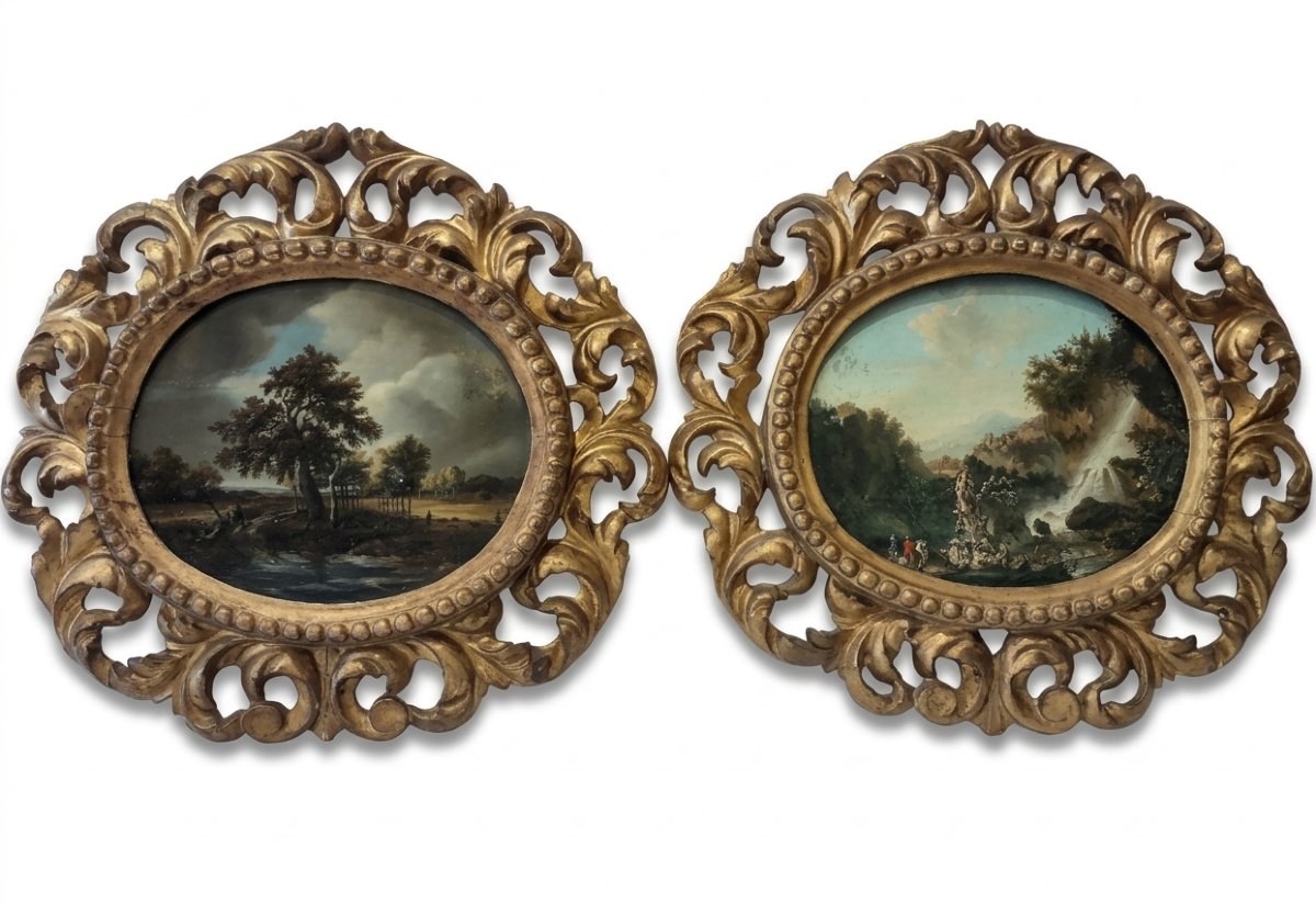  Early 19th Century Pair Of Landscapes In Oil On Panel 