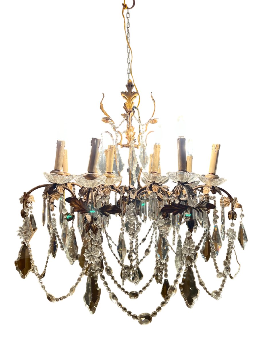 LUSTRE EN BRONZE ET CRISTAUX FIN DU 19ème SIÈCLE