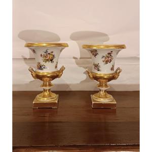 PAIRE DE VASES EN PORCELAINE GINORI DÉBUT DU 19ème SIÈCLE