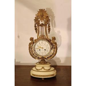 Mid-19th Century White Marble And Rhinestone Lyre Clock