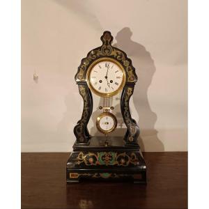 Mid-19th Century Wooden Clock With Gilded Iron Inlays