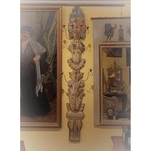 GRANDE APPLIQUE MURALE EN BOIS PEINT MILIEU DU 19ème SIÈCLE