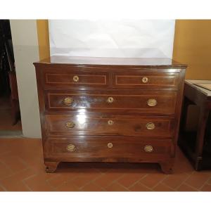 COMMODE EN PLACAGE ET MARQUETTES DÉBUT 19ème SIÈCLE