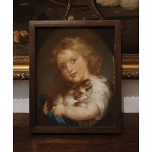 PORTRAIT D'UN GARÇON AVEC UN CHAT DÉBUT DU 20ème SIÈCLE