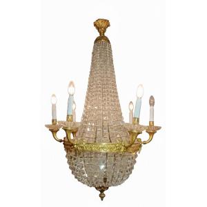 Mid-19th Century Bronze And Crystal Chandelier