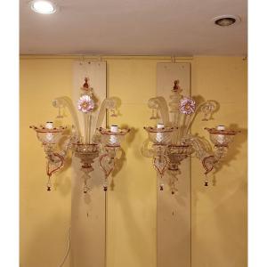  Early 20th Century Pair Of Murano Glass Wall Lights