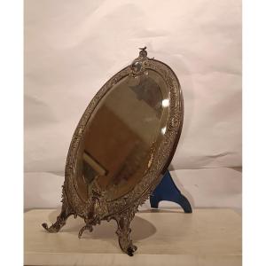  Mid-19th Century Small Silver-plated Oval Mirror