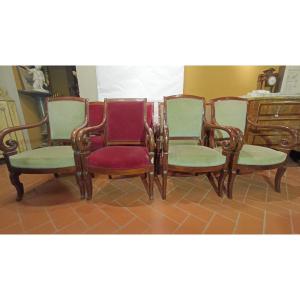 First Half 19th Century Set Of Eight Charles X Mahogany Armchairs