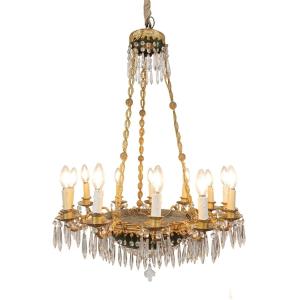 LUSTRE EN BRONZE ET CRISTAL MILIEU DU 19ème SIÈCLE