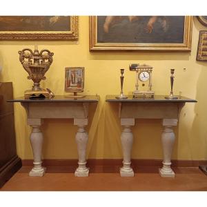 Second Half Of The 19th Century Pair Of Marble Console Tables