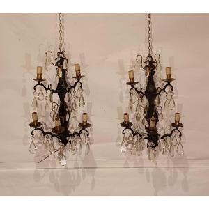 PAIRE D'APPLIQUES EN BRONZE ET CRISTAL DÉBUT DU 20ème SIÈCLE
