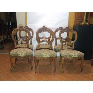 ENSEMBLE DE SIX CHAISES EN NOYER STYLE LOUIS-PHILIPPE MILIEU DU 19ème SIÈCLE