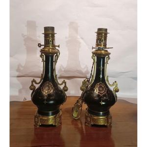 Second Half Of The 19th Century Pair Of Porcelain And Gilt Bronze Lights