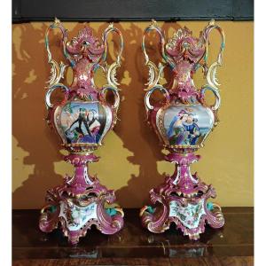 PAIRE DE VASES EN PORCELAINE JACOB PETIT SECONDE MOITIÉ DU 19ème SIÈCLE