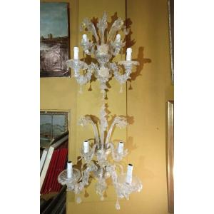 PAIRE D'APPLIQUES MURANO STYLE CA' REZZONICO PREMIÈRE MOITIÉ DU 19ème SIÈCLE