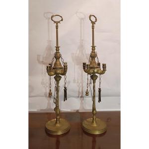 PAIRE DE LAMPES À PÉDALE FLORENTINES DÉBUT DU 19ème SIÈCLE