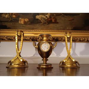 TRIPTYQUE AVEC HORLOGE ET CANDELABRES MILIEU DU 19ème SIÈCLE
