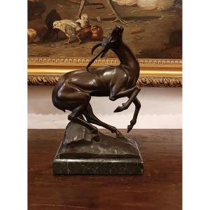 SCULPTURE EN BRONZE D'ANTÉLOPE PAR IGINIO MONTINI DÉBUT DU 20ème SIÈCLE
