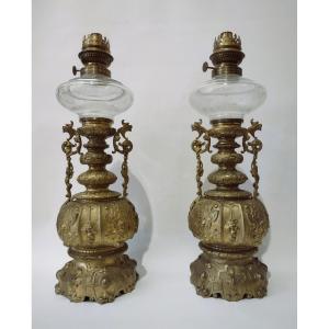 Second Half Of The 19th Century Pair Of Gilt-bronze Oil Lights