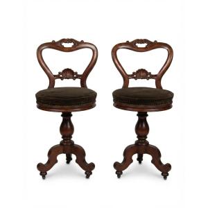 Second Half Of The 19th Century Pair Of Music Stools