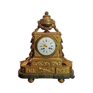 First Half Of The 19th Century Bronze Clock With Bardiglio Marble Base