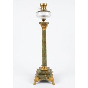 LAMPE À HUILE EN ONYX ET BRONZE DORÉ FIN DU 19ème SIÈCLE