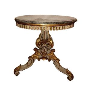 Mid-19th Century Painted And Gilt Table With Marble Top