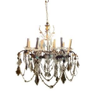 Late 19th Century Bronze And Crystal Chandelier