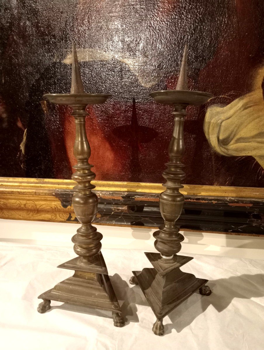 Pair Of Mid-17th Century Bronze Candlesticks.