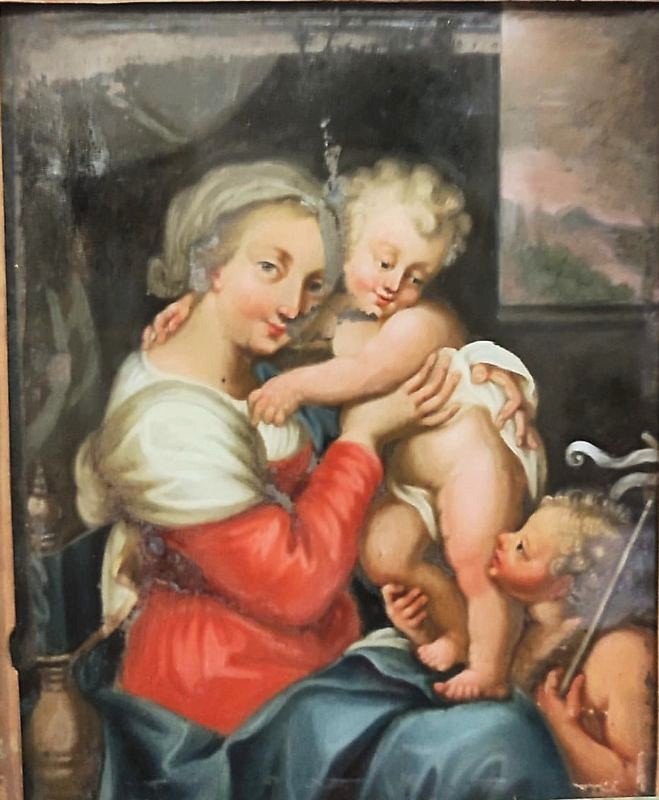 Peinture Sur Verre - Vierge à l'Enfant. Italie Du Nord, Fin Du XVIIe Siècle.-photo-2