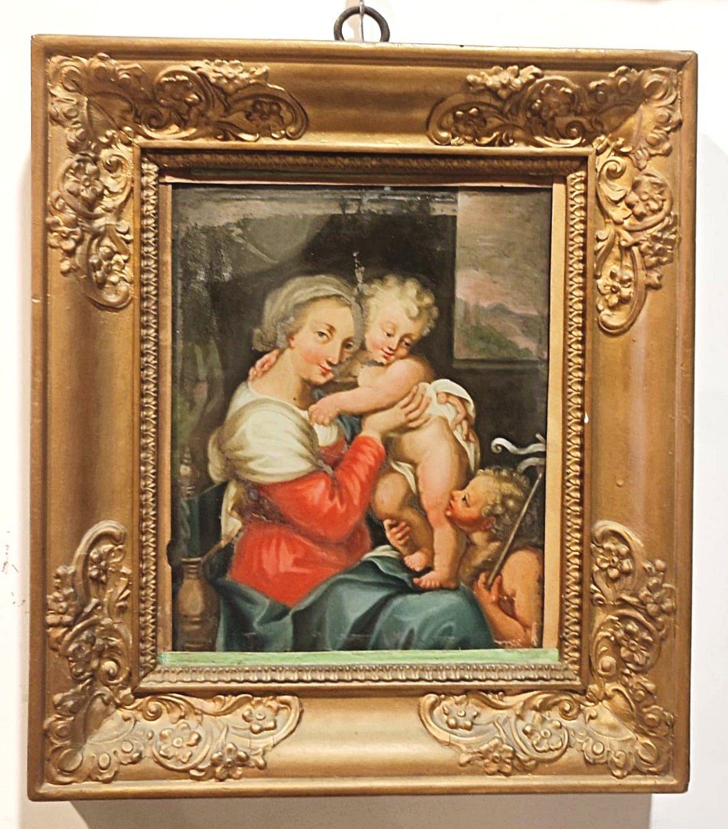 Peinture Sur Verre - Vierge à l'Enfant. Italie Du Nord, Fin Du XVIIe Siècle.