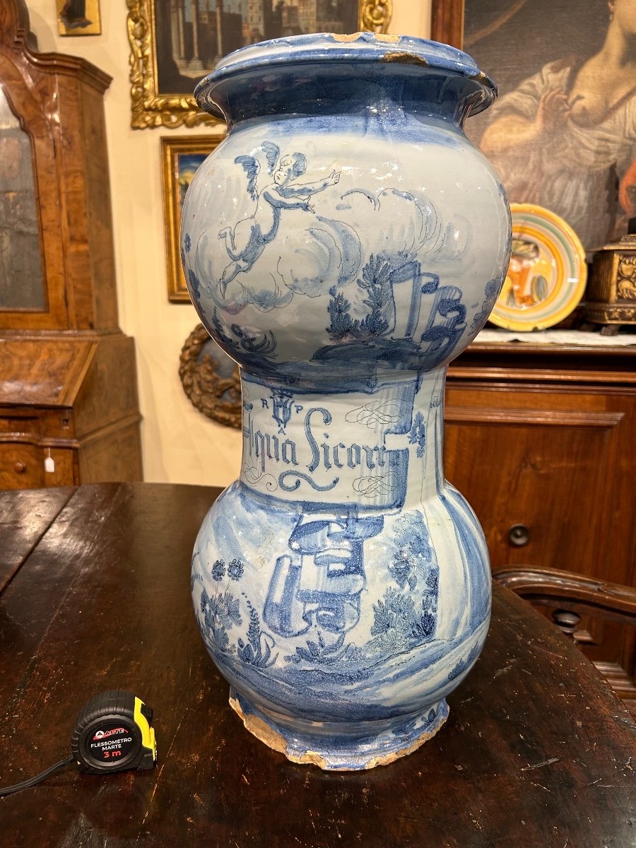 Large Hallmarked Albarello Vase With Lantern (59cm X 29cm). Savona-albissola End Of 18th C.-photo-2
