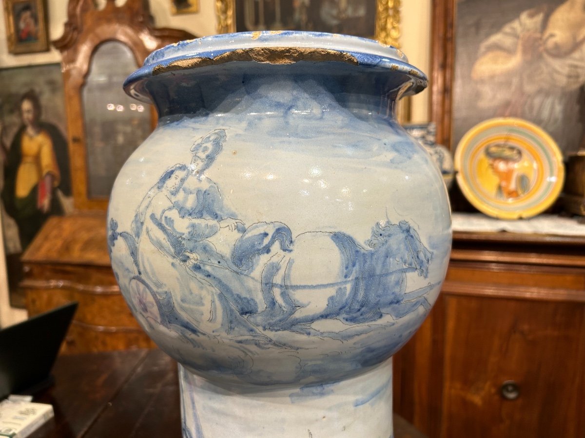 Large Hallmarked Albarello Vase With Lantern (59cm X 29cm). Savona-albissola End Of 18th C.-photo-1