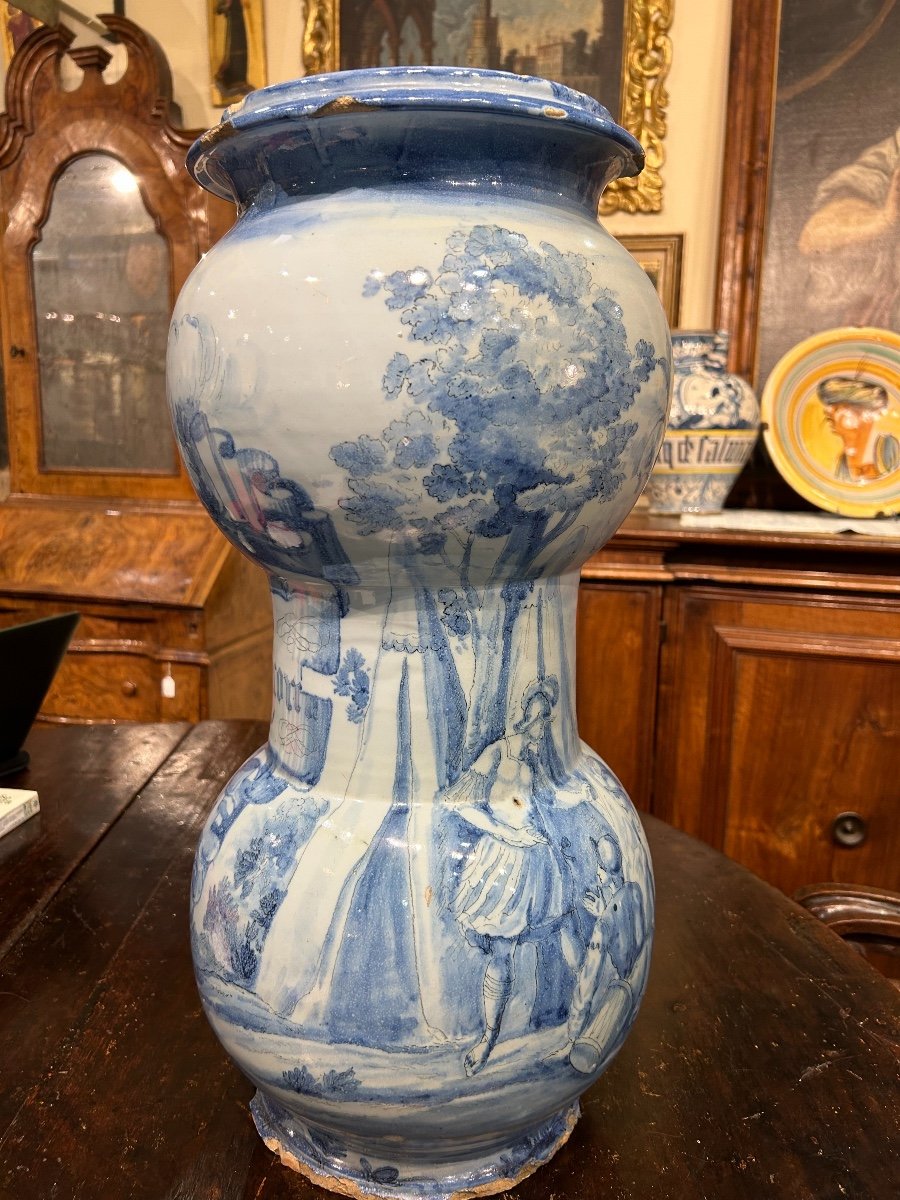 Large Hallmarked Albarello Vase With Lantern (59cm X 29cm). Savona-albissola End Of 18th C.-photo-4