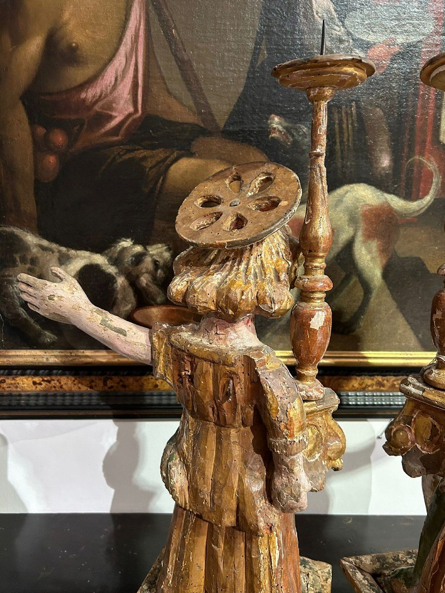Rare Candle-holder Angels Of Umbrian Culture From The Early 16th Century.-photo-1