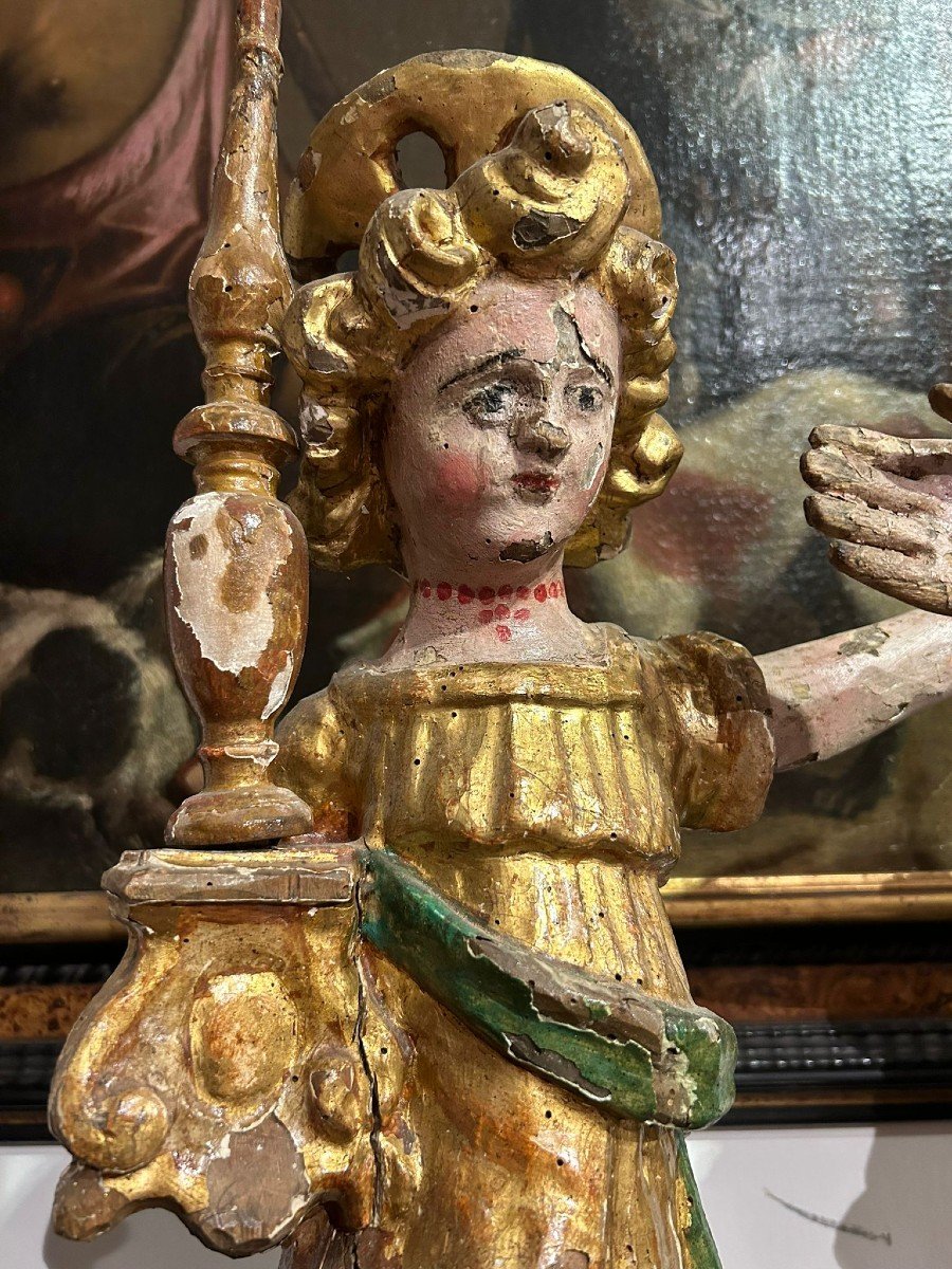 Rare Candle-holder Angels Of Umbrian Culture From The Early 16th Century.-photo-3