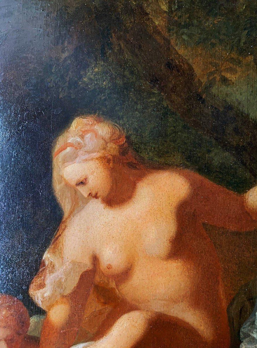 Toilette De Vénus, Intéressante Huile Sur Panneau. Peintre Français d'étude, Début 19ème Siècle-photo-3