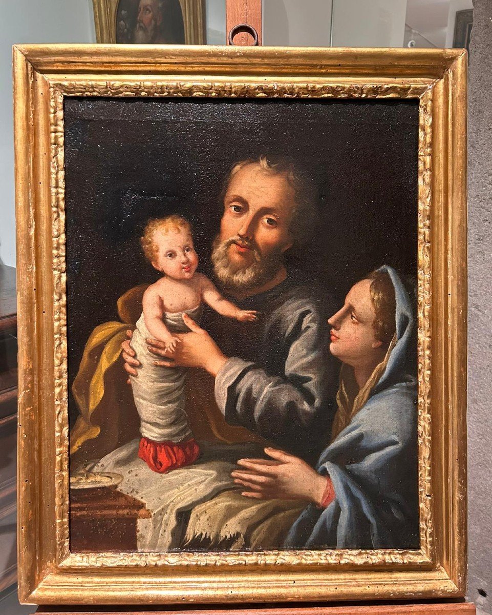 Interesting Painting Depicting "holy Family", Central Italy School Of The Late 17th-early 18th